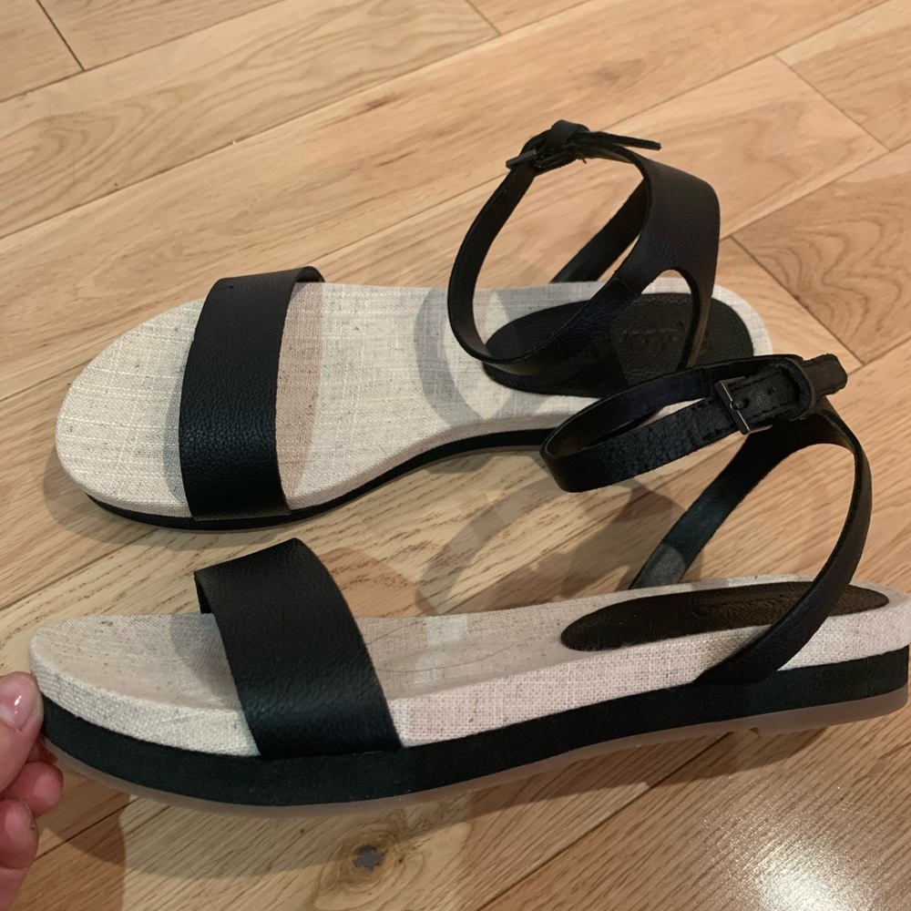 Splendid Black Strap Linen-Trim Ankle Sandals
